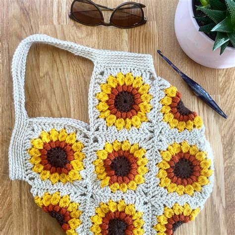 Sunflower Granny Square Tote Bag Crochet Pattern Downloadable Pdf Etsy Uk