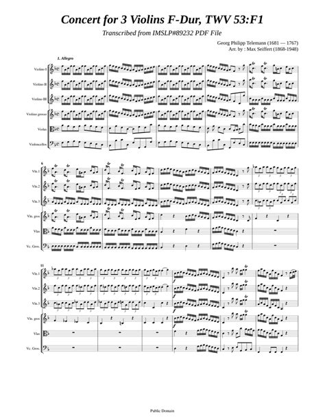 Telemann G P Concerto F Dur For 3 Violins Twv 53 F1 [strings