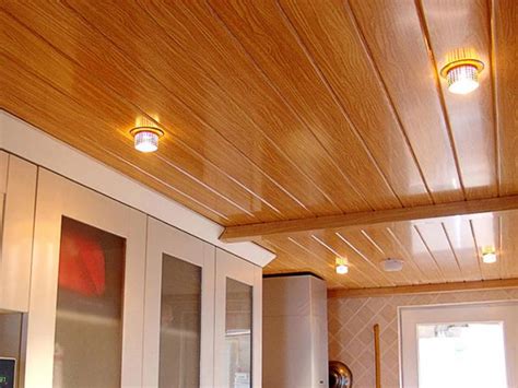 5mm Thickness Ceiling PVC Panels For Kitchen Two Golden Line Wooden Color