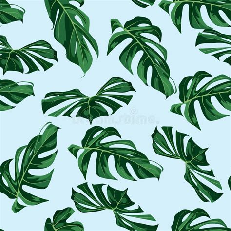 Tropical Green Monstera Palm Leaves Background Seamless Pattern Graphic Illustration Stock