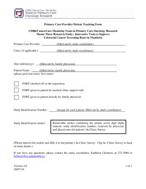 Fillable Online Primary Care Provider Patient Tracking Form Fax Email