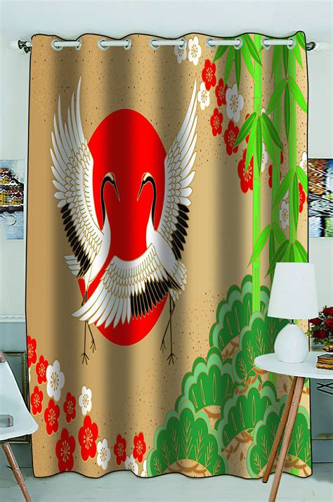 Phfzk Asian Window Curtain Japanese Style With Cranes And Pine Bamboo