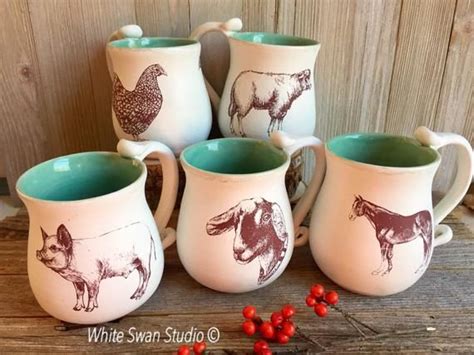 Farm Animal Themed Mugs Chicken Horse Pig Goat Or Sheep Coffee Cup