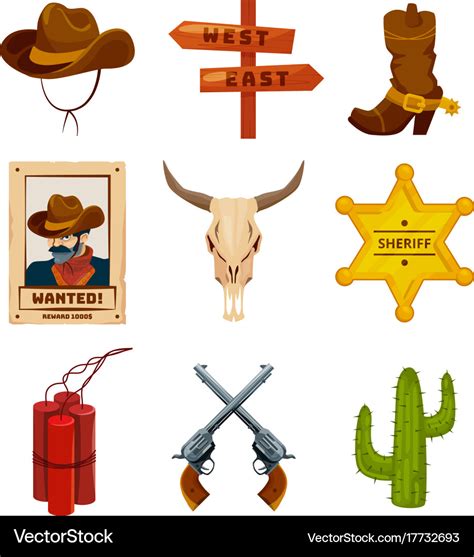 Wild West Collection Icons Western Royalty Free Vector Image