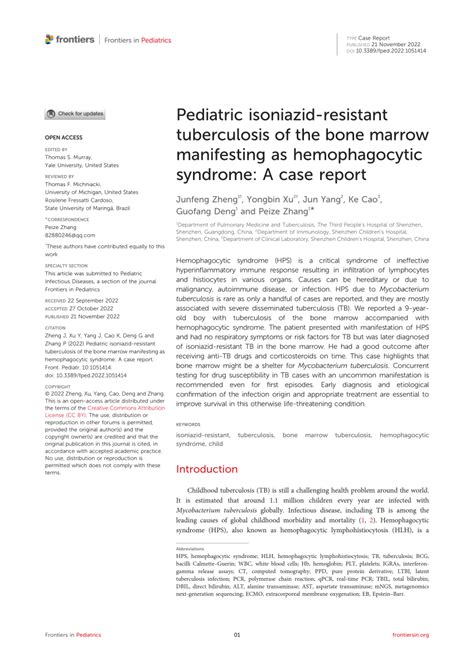 PDF Pediatric Isoniazid Resistant Tuberculosis Of The Bone Marrow