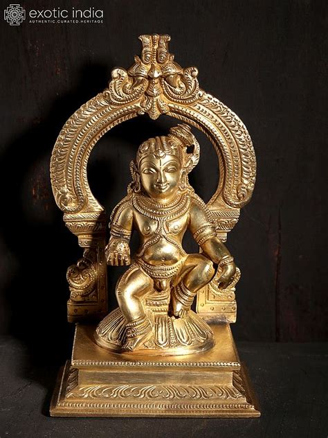 Bal Krishna Seated On Kirtimukha Throne Hoysala Art Bronze