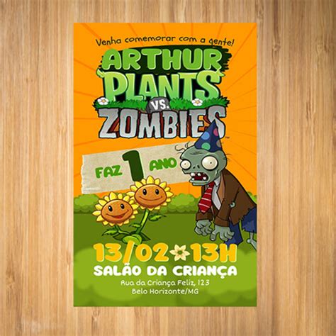 Convite Aniversário Plants Vs Zombies Arte Digital Elo7