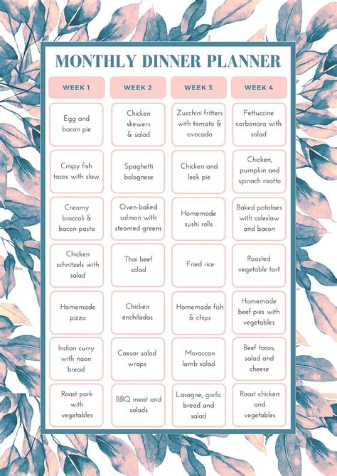 Free Monthly Meal Planning Template Bake Play Smile