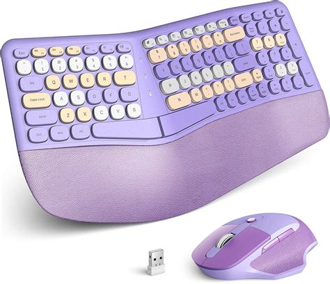 KNOWSQT Combo ergonómico de teclado y mouse inalámbrico lavanda