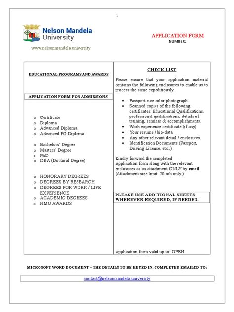 Nelson Mandela University Application Form Pdf Academic Degree