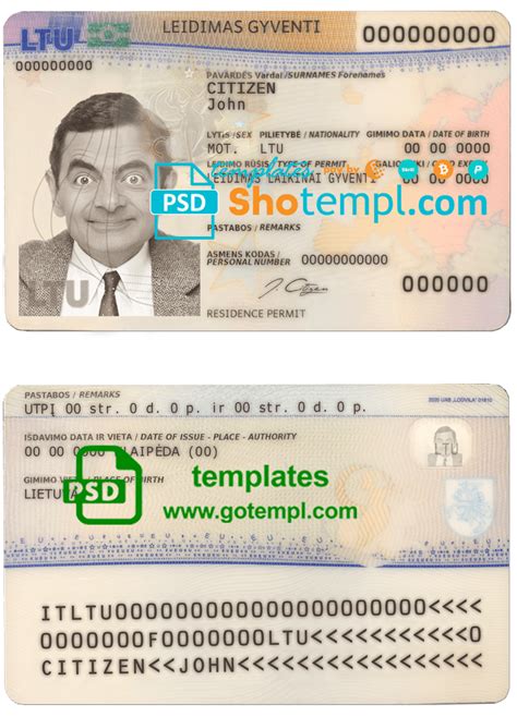 Lithuania Litva Residence Permit Card Fake Template In PSD Format