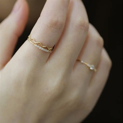 Simple Dainty Ring Wave Ring Gold Minimalist Ring Stacking Etsy