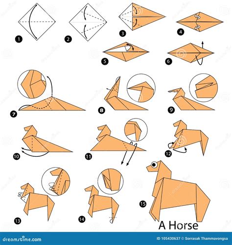 Instruções Passo a Passo Como Fazer a Origâmi Um Cavalo Ilustração do