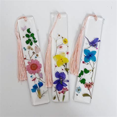 Personalised Custom Clear Resin Bookmark With Pressed Flowers Etsy Uk