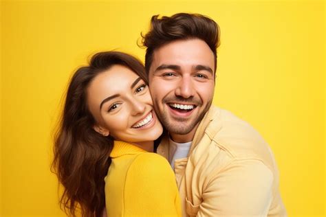 Premium Photo Young Smiling Happy Couple Hugging Each Other Isolated