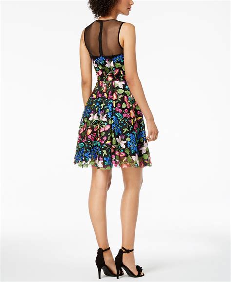 Tahari Asl Floral Embroidered Mesh Illusion Fit And Flare Dress Macys