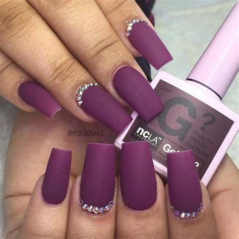 Matte Purple Nails With Rhinestones Beautifulnails Matte Purple Nails Stylish Nails Designs