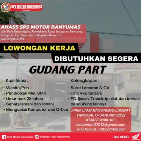 Lowongan Pekerjaan Ahass Sps Motor Banyumas Loker Purwokerto