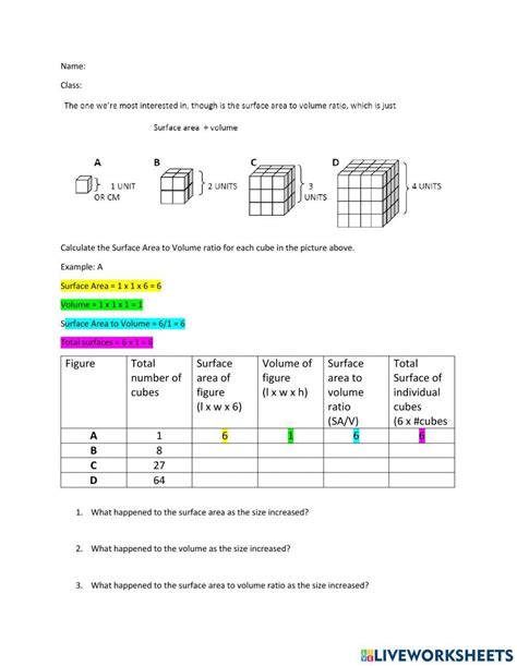 Surface Area To Volume Ratio Of A Cube Worksheet Live Worksheets