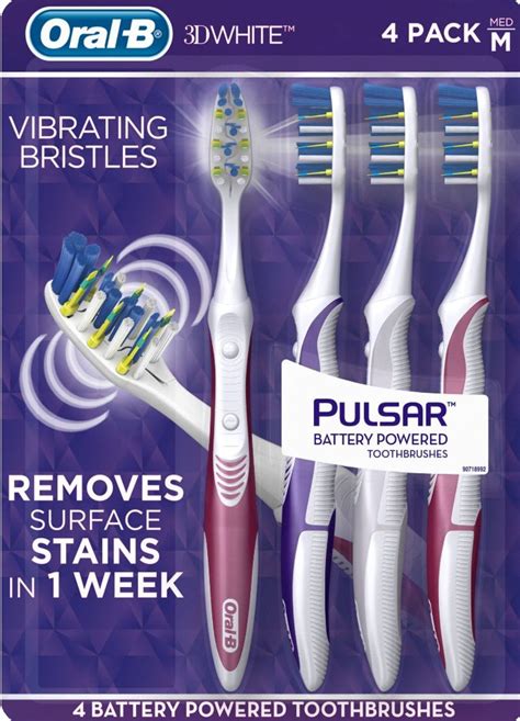 Oral B Pulsar Vibrating Bristles Toothbrush Medium 4 Pack Colors Ma