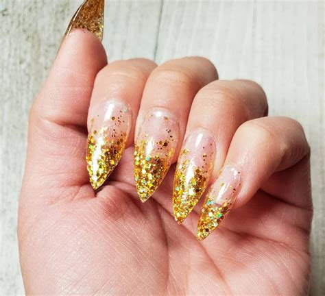 Gold holo glitter ombre fake nails press on nails false | Etsy