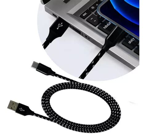 Cable Usb A Tipo C Carga Y Datos Trenzado Uso Rudo 2 Metros Color Negro