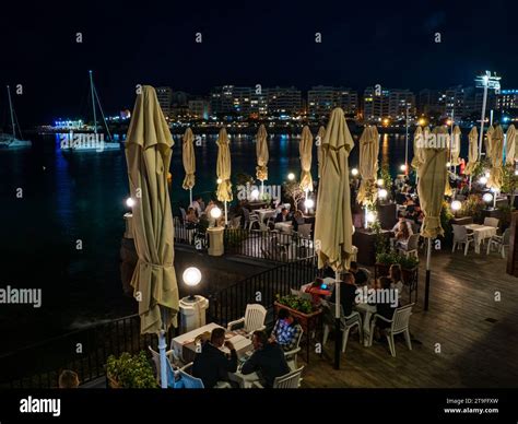 St Julian Sliema Malta May 2021 Restaurant With Plenty Of People