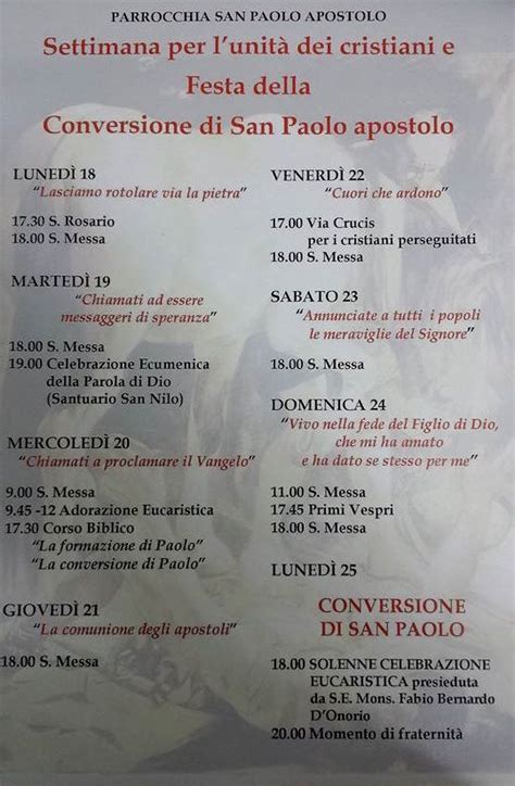 Settimana per l unità dei cristiani e Festa della Conversione di San