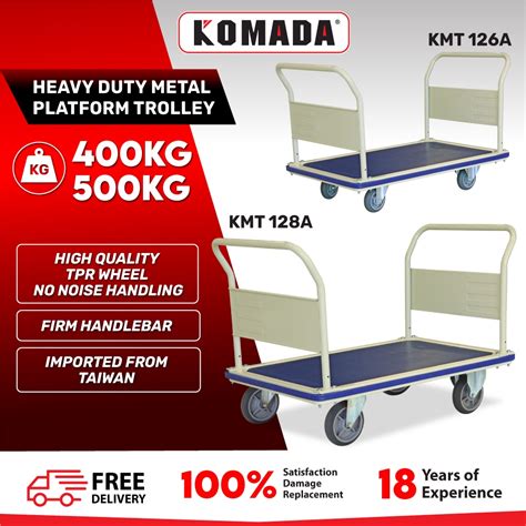 KOMADA 400 500KG 2 Fixed Handle Platform Trolley Flatbed Trolley Heavy