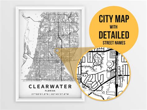 Printable Map of Clearwater Florida FL United States With - Etsy