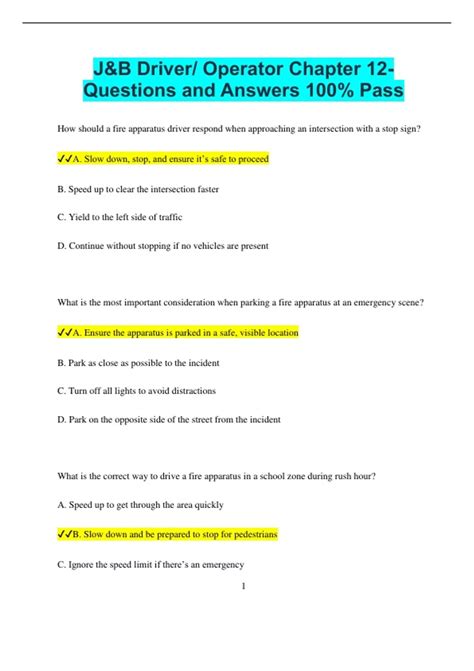 J&B Driver/ Operator Chapter 12- Questions and Answers 100% Pass - J&B