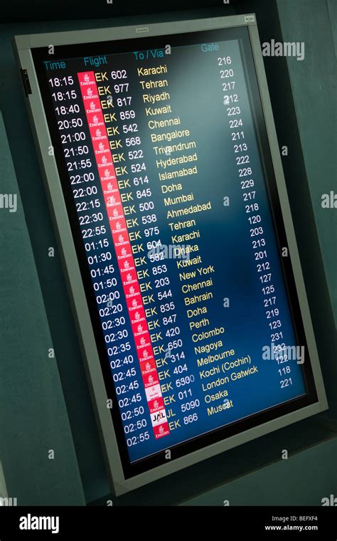 Flight Information Screen Board Dubai Airport Stock Photo Alamy