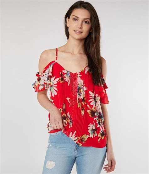 Miss Me Cold Shoulder Floral Top Womens