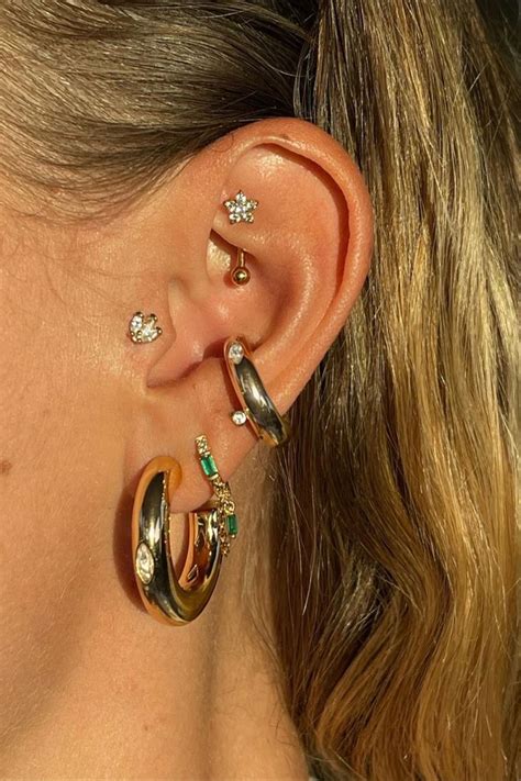 Chunky Combo Piercing Fikirleri Kulak Piercingi Kulak Delikleri