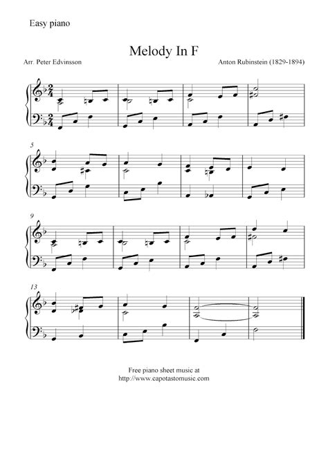 Free easy piano sheet music notes, Melody In F by Anton Rubinstein