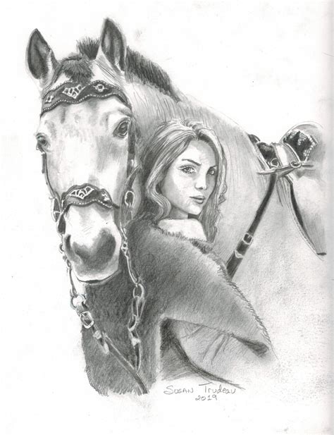 Woman With Horse-pencil-realism-graphite Sketch-realistic - Etsy