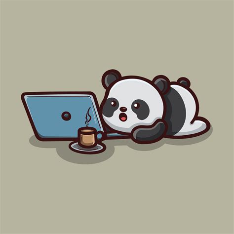 Cute panda working on laptop cartoon 25738976 Vector Art at Vecteezy