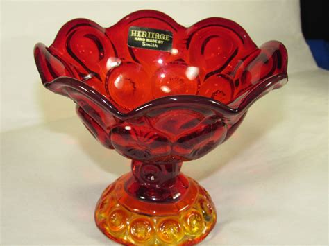 Le Smith Glass Amberina Moon Stars Candy Dish Pedestal Footed Compote