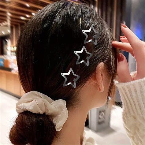 100 Silver Metal Star Snap Hair Clips Non Slip Hair Barrettes For