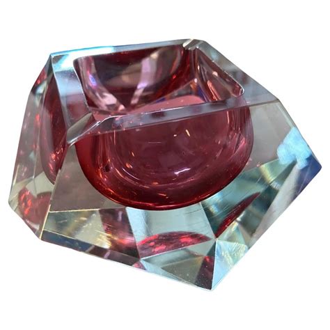 1970s Seguso Modernist Pink Sommerso Faceted Murano Glass Big Ashtray 249363