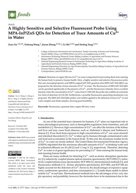 Pdf A Highly Sensitive And Selective Fluorescent Probe Using Mpa Inp