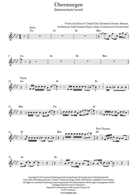 Übermorgen Intermediate Level Mark Forster Clarinet Sheet Music