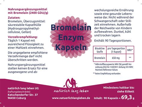 natürlich lang leben Bromelain Enzym Kapseln 55 8 g Shop Apotheke