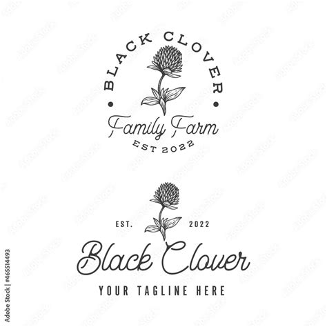 Vintage hand drawn black clover logo design template Stock Vector ...