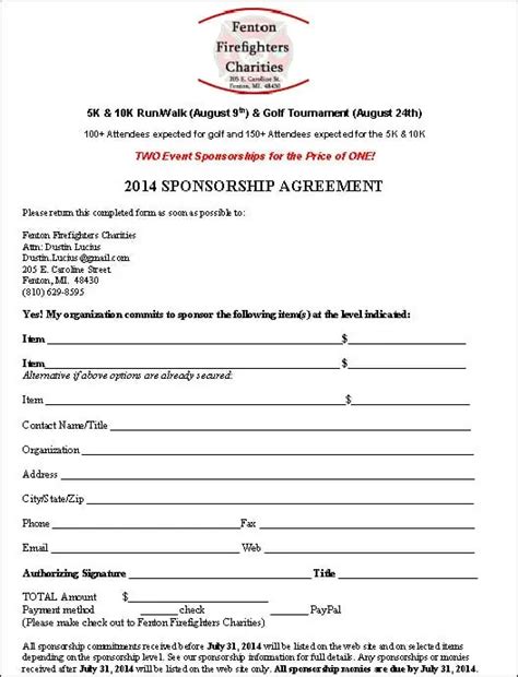 Sponsor Agreement Template