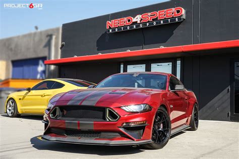 Rapid Red Mustang GT gets a new color combo sporting Project 6GR 10-TEN wheels in Gloss Black ...