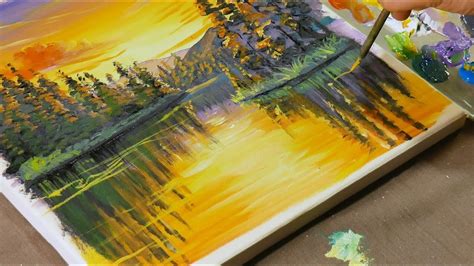 Acrylic Painting Sunset Lake Reflection Acrylic Painting Tutorial