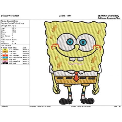 Spongebob Squarepants Embroidery Design