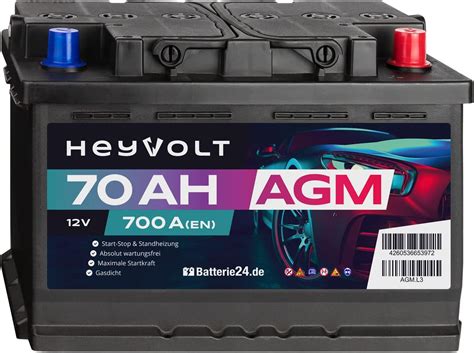 HeyVolt AGM Autobatterie 12V 70Ah 700A EN Starterbatterie Start Stopp