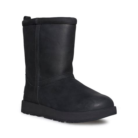 UGG Classic Short Leather Waterproof Black Boots - Women's - MyCozyBoots